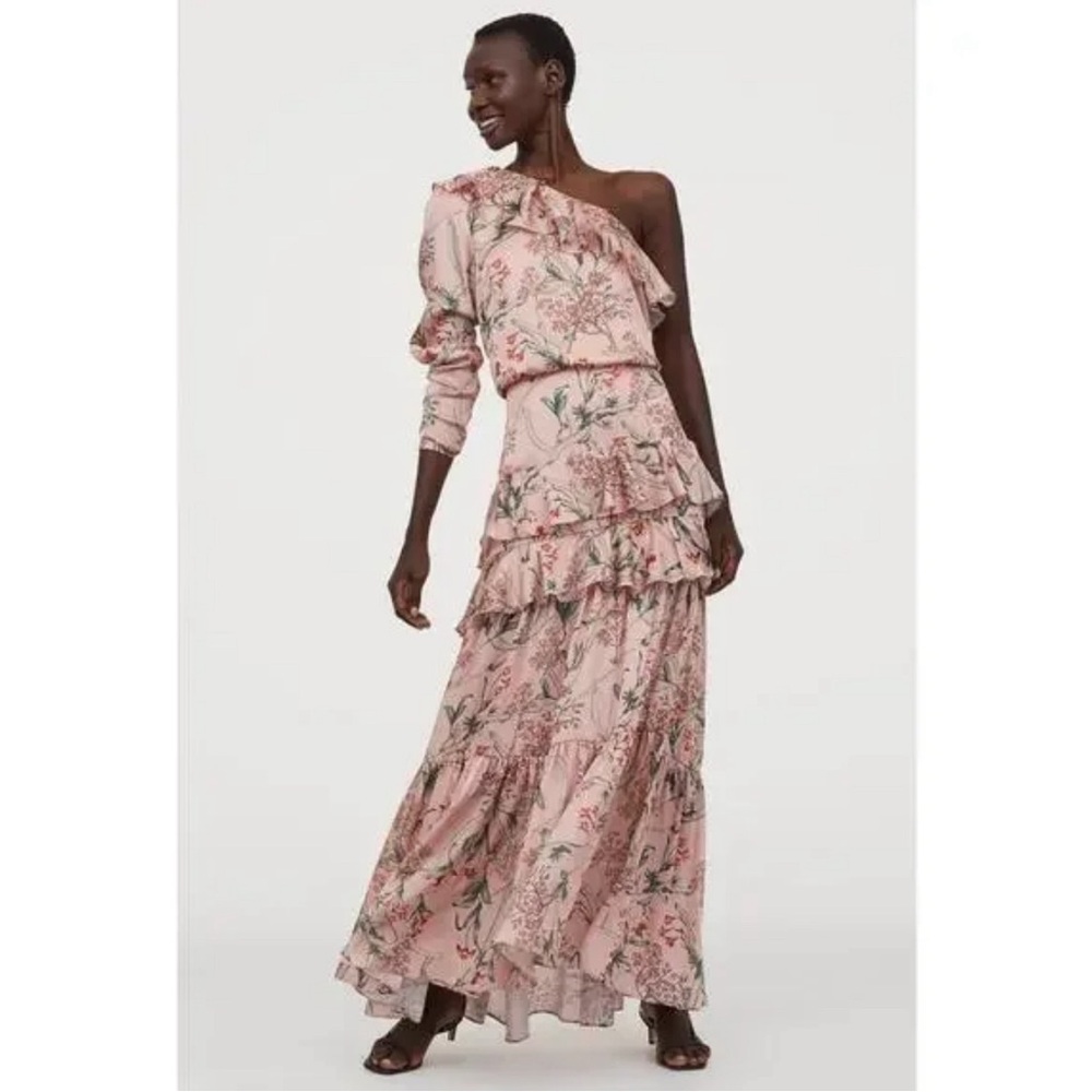 Johanna Ortiz X H&M Pink Ruffle One Shoulder Dress